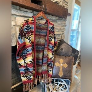 American Eagle Outfitters Aztec/Tribal Print Hooded Poncho - M